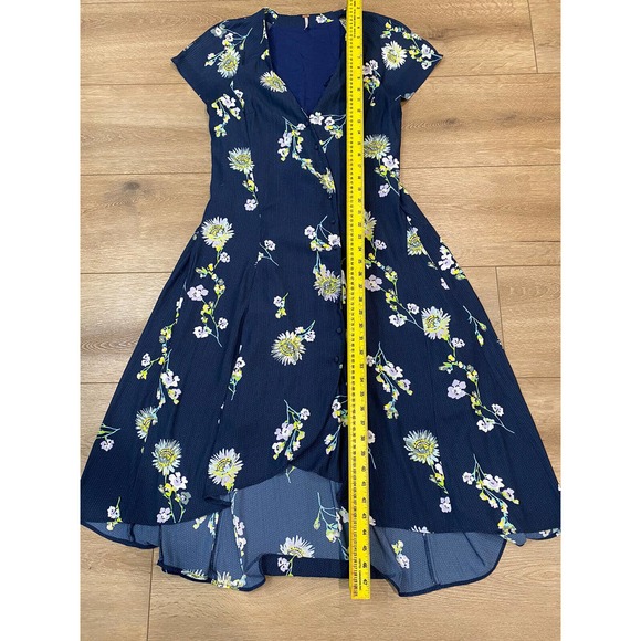 Free People Lost In You Midi Dress High Low Maxi Floral Navy Medium - Picture 5 of 7